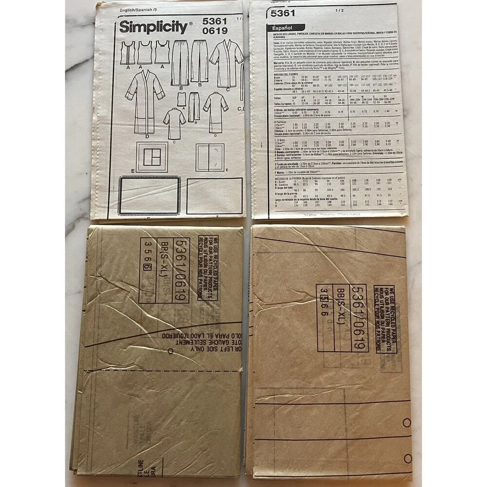 Simplicity Robe,Pants,Top,Blanket,Pillow Cover Pattern 5361 Size S-XL‎ UNCUT